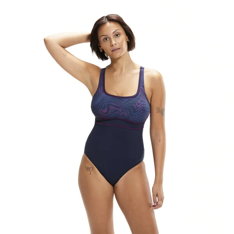 Speedo Women's Shaping Contour Eclipse Printed True Navy/Deep Plum-1